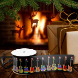 Christmas Guitars Colourful Pattern on Black Satin Ribbon<br><div class="desc">Christmas just got musical with this fun colourful guitars wearing Santa hats pattern on black wrapping ribbon. All the classic guitar shapes electric, acoustic and semi acoustic (arch top) guitars in colourful funky psychedelic bright colours a vibrant fun pop art design. Any guitarist will tell you that you can never...</div>
