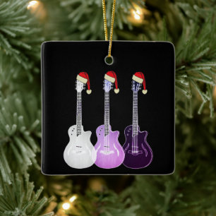 Christmas Guitars Electric Pink Purple Ceramic Ornament