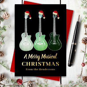 Christmas Guitars Merry Musical Custom Gold Foil Holiday Postcard