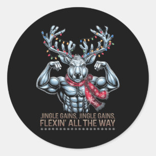 Christmas Gym Workout Reindeer Gains Flexing All T Classic Round Sticker