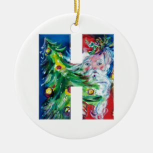 CHRISTMAS H LETTER / SANTA WITH CHRISTMAS TREE CERAMIC TREE DECORATION