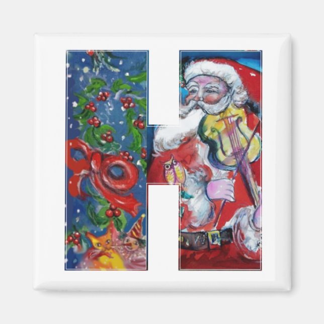 CHRISTMAS H LETTER / SANTA  WITH VIOLIN MONOGRAM MAGNET (Front)