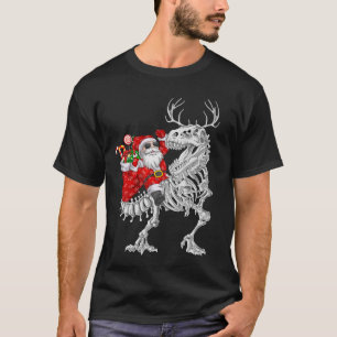 Christmas Halloween Santa Riding Dinosaur Skeleton T-Shirt