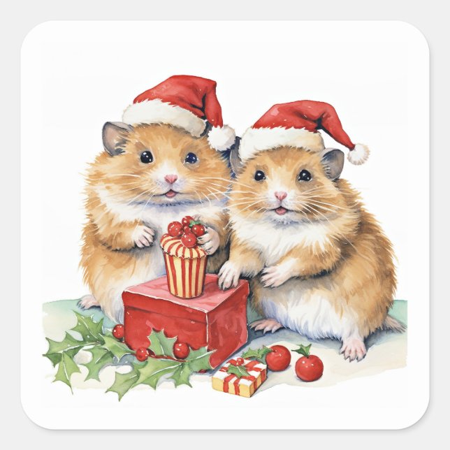 Christmas Hampsters, oh so cute, Square Sticker (Front)