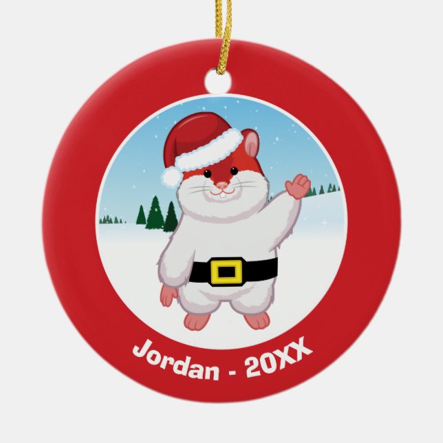 Christmas Hamster Ceramic Tree Decoration (Front)