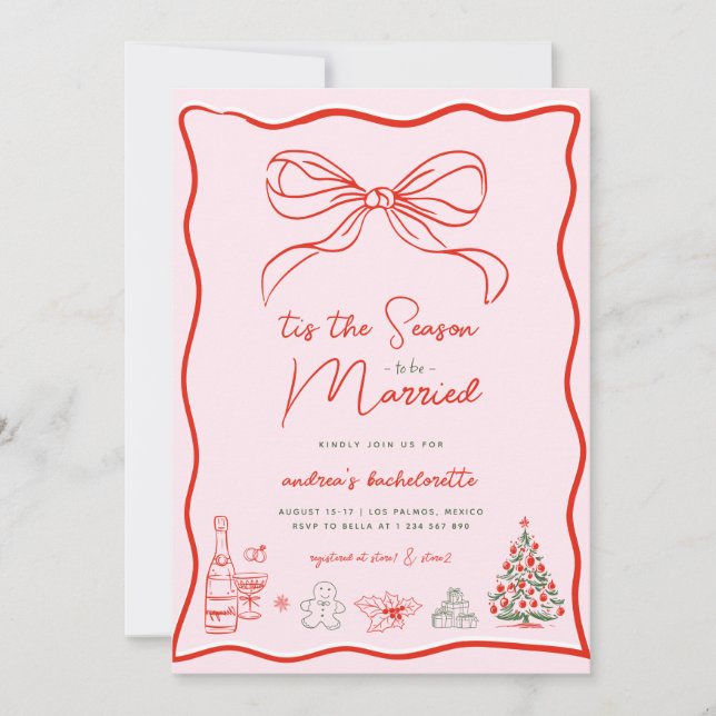 Christmas Hand Drawn Bachelorette Weekend Invitation (Front)