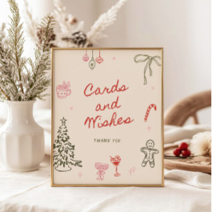 Christmas Hand Drawn Cards and Wishes Poster