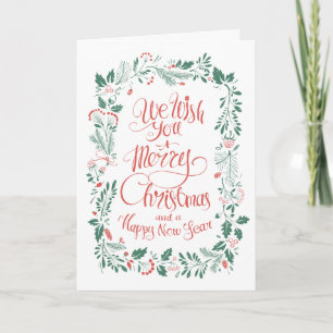 Christmas Hand Drawn Floral Photo Holiday Card