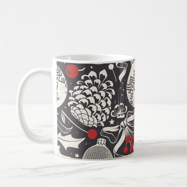 Christmas Hand-Drawn: Mistletoe Pine Seamless. Coffee Mug (Left)