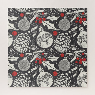 Christmas Hand-Drawn: Mistletoe Pine Seamless. Jigsaw Puzzle