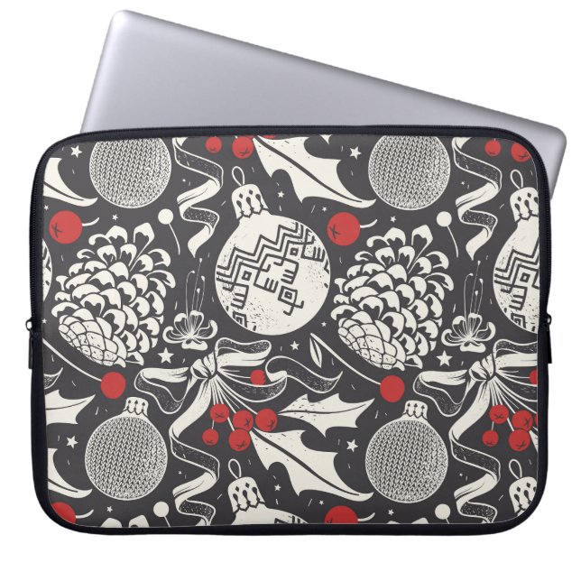 Christmas Hand-Drawn: Mistletoe Pine Seamless. Laptop Sleeve (Front)