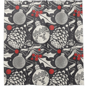 Christmas Hand-Drawn: Mistletoe Pine Seamless. Shower Curtain