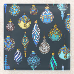Christmas Hand Drawn, Vintage Decorations. Glass Coaster