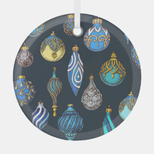 Christmas Hand Drawn, Vintage Decorations. Glass Tree Decoration
