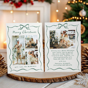 Christmas Hand-Drawn Whimsical Green Coquette Bow Holiday Card