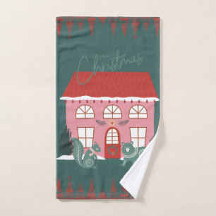 Christmas Hand Towel, Scandinavian Motif, Animals  Hand Towel