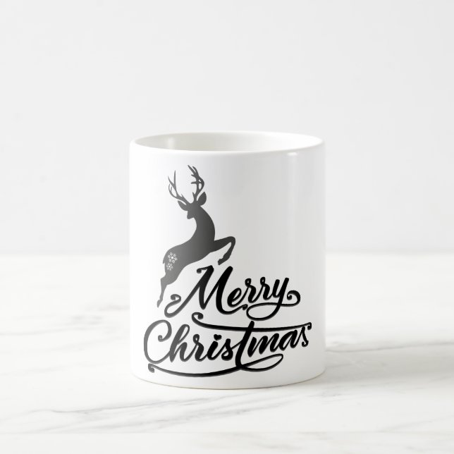 Christmas Hand Written, Jumping Deer And Snowflake Coffee Mug (Center)