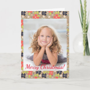 Christmas Handdrawn Poinsettia Red Navy Photo Note Card