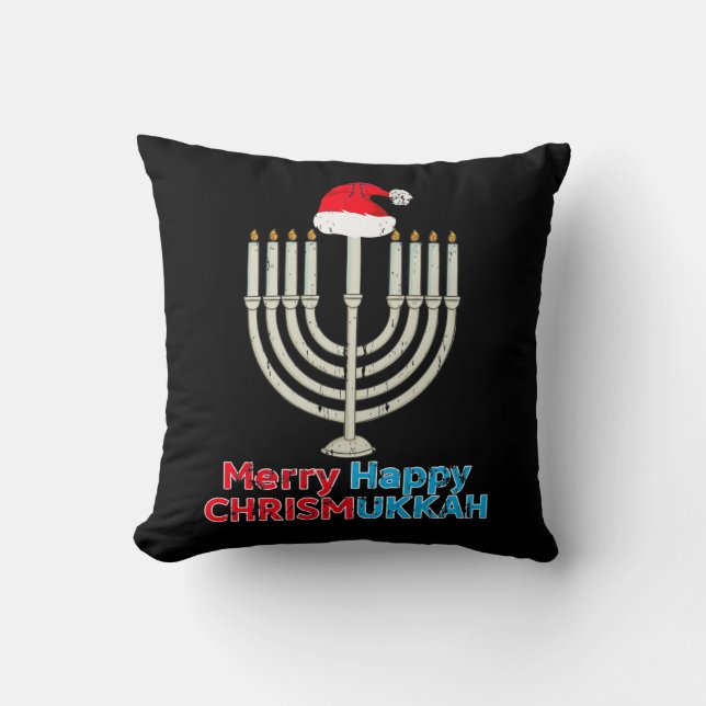 Christmas Hanukkah Jewish Menorah Santa Xmas Cushion (Front)