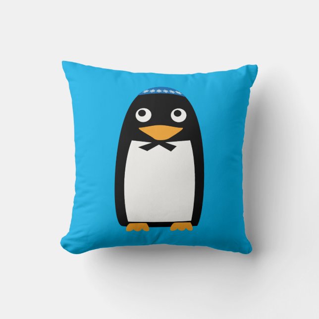 Christmas Hanukkah Jewish Penguin Yamulke Cushion (Front)