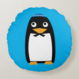 Christmas Hanukkah Jewish Penguin Yamulke Round Cushion