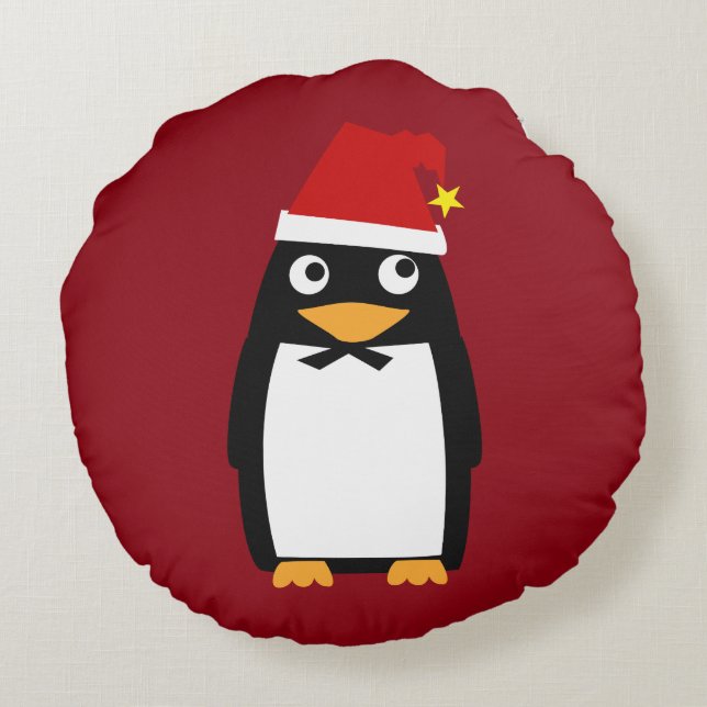 Christmas Hanukkah Jewish Penguin Yamulke Round Cushion (Back)