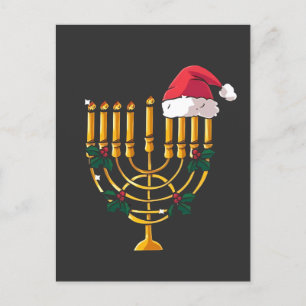 Christmas Hanukkah Jewish Santa Menorah  Announcement Postcard