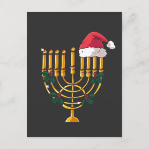 Christmas Hanukkah Jewish Santa Menorah Holiday Postcard