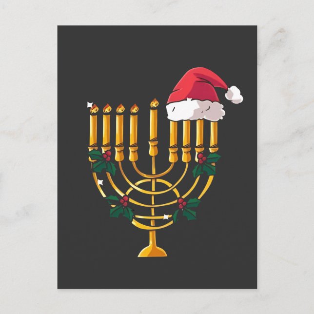 Christmas Hanukkah Jewish Santa Menorah  Invitation Postcard (Front)