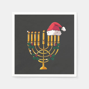 Christmas Hanukkah Jewish Santa Menorah  Napkin