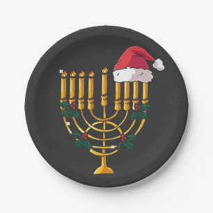 Christmas Hanukkah Jewish Santa Menorah  Paper Plate