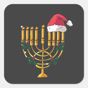 Christmas Hanukkah Jewish Santa Menorah  Square Sticker