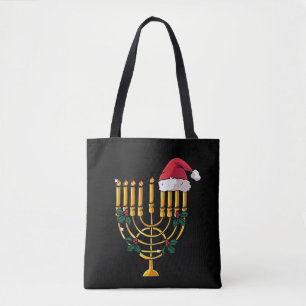 Christmas Hanukkah Jewish Santa Menorah Tote Bag