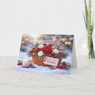 Christmas Happy Birthday Pretty Bouquet of Flowers Card