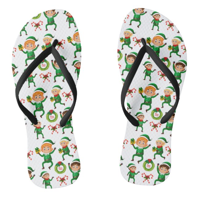 Christmas Happy Elf with Gift Pattern Jandals (Footbed)