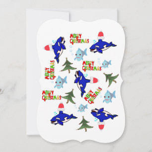 Christmas Happy Holiday Flat Greeting Card Shark