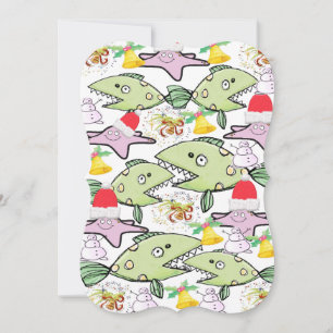 Christmas Happy Holiday Flat Greeting Card Shark