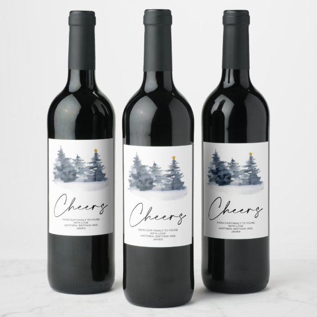 Christmas Happy Holiday Merry Xmas Gift for Family Wine Label (Bottles)