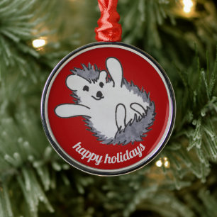 Christmas Happy Holidays Cute Hedgehog Metal Tree Decoration