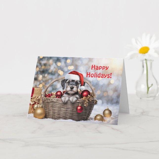 Christmas Happy Holidays Cute Schnauzer Puppy Dog  Card (Small Plant)