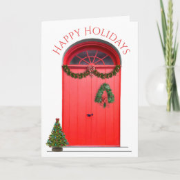 Christmas Happy Holidays Decorations Red Doors Holiday Card