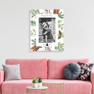 Christmas Happy Holidays Family Photo Pine  Canvas Print