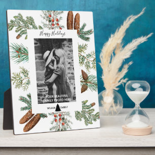 Christmas Happy Holidays Family Photo Pine Plaque
