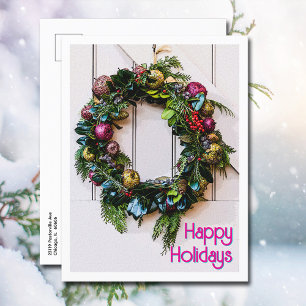 Christmas Happy Holidays Farmhouse Modern Wreath \ Holiday Postcard
