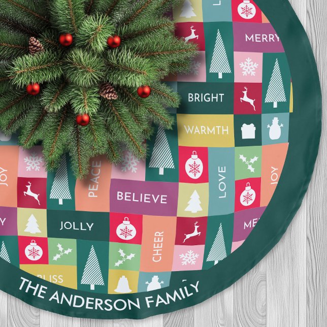 Christmas Happy Holidays Modern Name Colourful Brushed Polyester Tree Skirt (Christmas Happy Holidays Modern Name Colorful Brushed Polyester Tree Skirt)