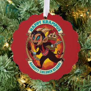 Christmas Happy Krampus Naughty Children Beware Tree Decoration Card