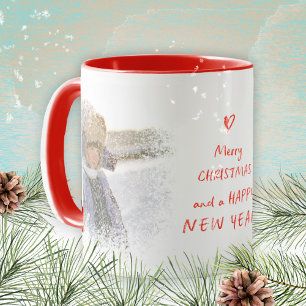 Christmas Happy New Year Photo Snow Heart Mug