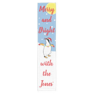 Christmas Happy Penguin Personalize 14 x 72 Short Table Runner