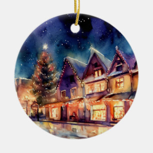 Christmas has arrived watercolor look evening shop ceramic tree decoration