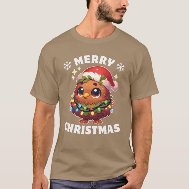 Christmas Hat Christmas Fairy Lights Kiwi friends T-Shirt (Front)